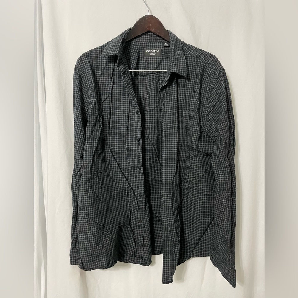 Claiborne Black Plaid Dress Shirt XL
